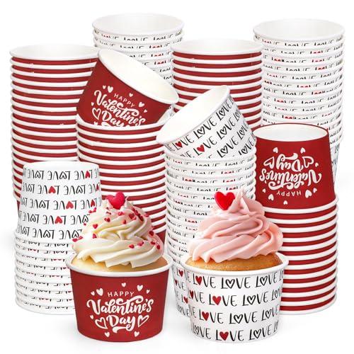 Whaline 60 Packs Valentine's Day Snack Cups Love Red Heart Disposable Bowls 9oz Dessert Food Treat Paper Bowls for Wedding Treats Cupcakes Party Favor Supplies Decor