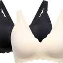 Momcozy Nursing Bras for Breastfeeding, Seamless Pregnancy Maternity Bra Wireless Classic Jelly Strip Support Nursing Bra (Large, 2 Pack-black,cream)