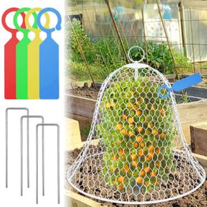 OZMI Garden Chicken Wire Cloches for Plants Protectors from Animals 16" D x 12" H 1 Pcs Rustproof Plant Cages for Outdoor Vegetable Flowers Garden Large Assemble-able Metal Cloches White