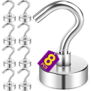 8 Pack Magnetic Hooks for Cruise Cabins, 30 LB Neodymium Magnets with Hooks, Heavy Duty Magnet Hooks for Hanging, Cruise Essentials 2026, Kitchen, Office, Towels, Curtains, Fridge (Silver)