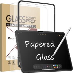 Esanik 2 Pack Like Paper Glass Screen Protector for iPad Air 13 Inch M3/M2 (7th/6th Generation, 2025/2024) 9H Tempered Glass Film with Alignment Frame, Writing Like on Paper, Apple Pencil Compatible
