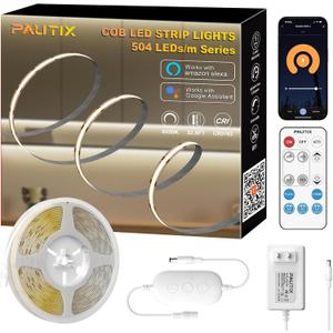 PAUTIX COB LED Strip Light 4000K,32.8ft/10m Dimmable DC24V Natural White LED Strip Lights,CRI93+ Super Bright High Lumen Tape Lights Kit,Work with Alexa/Google Assistant for Home&Office DIY Lighting