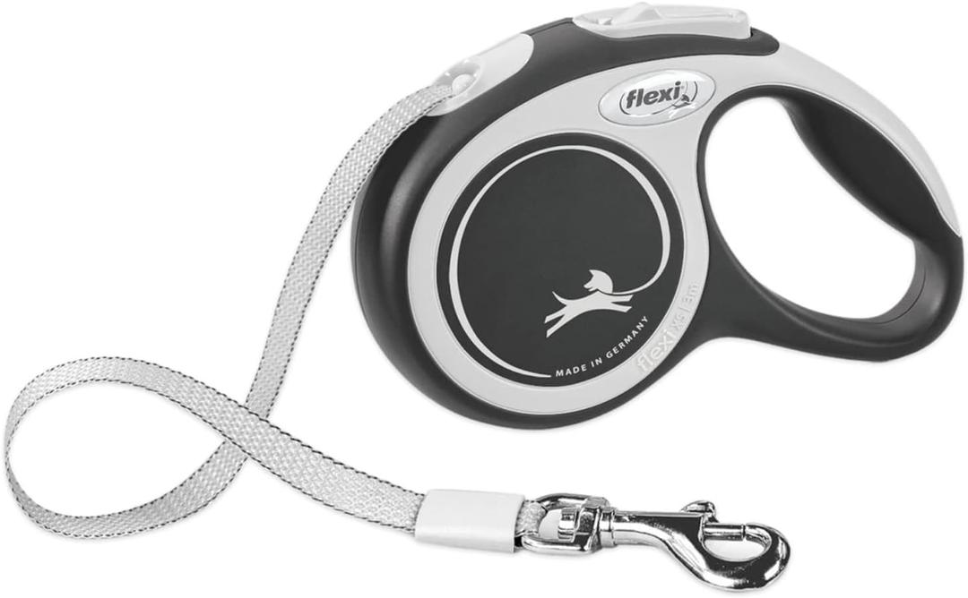 FLEXI New Comfort Tape Retractable Dog Leash for Medium Dogs upto 55 lbs. – 16 ft., Grey/ Black Tangle Free Pet Walking Leash with One-Handed Brake, Pause, Lock German Quality Product.