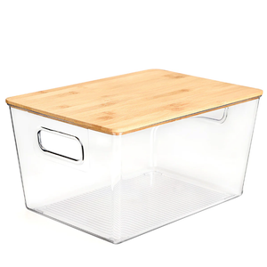 2 Pcs Multi Use Storage Bin With Bamboo Lid - Large