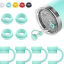 Straw Cover for YETI Cup, 4 Sets Silicone Spill Stopper Compatible with YETI Tumbler, Leak Proof Kit of Mug Accessories Including 4 Straw Cover, 4 Leak Proof Stopper (Seafoam 4PCS)