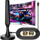 TV Antenna for Smart TV Indoor TV Antenna for Easy Installation Long Range Reception HD Antennas for TV Indoor 4k 1080P Channels Strong Magnetic Base-16.5 ft Long Cables (Black)