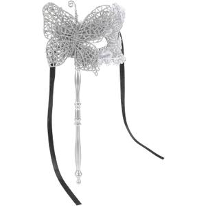 NUOBESTY Full Masquerade Mask with Stick Venetian Halloween Costume Mask Mardi Gras Mask for Womens Cosplay(Silver) Dancing Party Masks