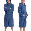 Cutecrop Kids Bath Hooded Towel Robe Soft Absorbent Swim Poncho Parka with Pocket Coral Fleece Zipper Towel Hoodie Beach Surf Change Robe Wearable Blanket for Boy Girl Pool Home Outerwear (Navy Blue, One Size)