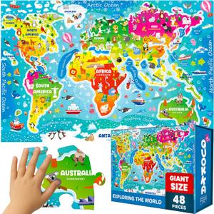 QUOKKA Giant Floor Puzzle for Kids Ages 4-6  2x3 Feet Extra-Thick 48 Pieces Toddler Puzzle Ages 3-5  World Map Educational Activity for Boys Girls  Premium Box with Sturdy Handle & Magnetic Closure