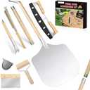 7PCS Pizza Oven Accessories Kit – Premium Pizza Making Tools Set for Home & Outdoor Ovens – Includes Pizza Peel, Oven Brush, Bubble Popper Turner, Rocker Cutter, Dough Roller & Scraper Stainless Steel