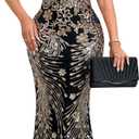 Women Sexy Sequin Off Shoulder Ruffle Short Sleeve Bodycon Mermaid Party Formal Evening Maxi Dress