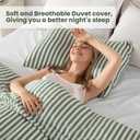 ROSE&RISY Green Queen Duvet Cover Set, 3 Pieces Soft Bedding Queen Set, Breathable and Cooling,Includes 1 Duvet Cover, 2 Pillow Cases(Green Stripe, Queen)