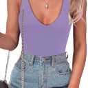 SAUNGKUAI Womens Bodysuit Sexy Plunge Deep V Neck Backless Sleeveless Tank Thong Body Suits Outfits for Going Out (XX-Large, Lightpurple)