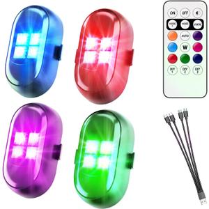 Upgraded Wireless LED Lights for Car, Rechargeable Interior Car Lights with 8 Colors Brightness Adjustable, 12H Battery Life, Remote Control, Mini Strobe Lights for Vehicle Motorcycle Bike Decor