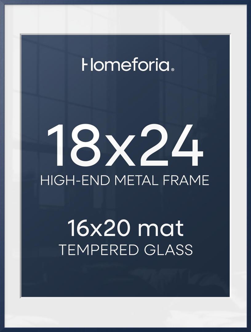 Homeforia 18x24 Blue Poster Frame, High-End Metal, 16x20 Mat, Glass
