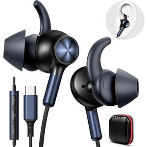 APETOO Wired Ear Buds Running USB-C Headphone w/Anti Fall/Hurt Wingtips for Outdoor/Indoor, Hands-Free Call, Pure Stereo Bass, Noise Isolating in-Ear Earbuds for iPhone 17 16/iPad/Galaxy S25/Android