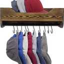 MyGift Baseball Cap Storage Holder Organizer Wall Mount, Hat Rack Shelf, Floating Shelf with 10 S-Hook Hanger, Entryway Shelf Tray, Urban Industrial Burnt Solid Wood and Black Metal