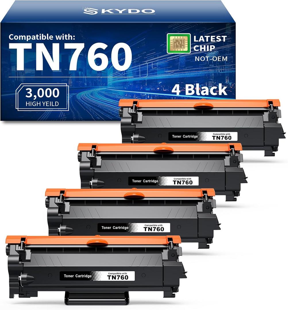 Skydo TN760 Toner Compatible for Brother TN 760 Brother Toner Cartridge TN-760 TN-730 Cartridge Work with HL-L2350DW HL-L2370DW HL-L2395DW MFC-L2710DW MFC-L2750DW DCP-L2550DW Printer 760 4 Black