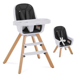 Evolur Zoodle 2 in 1 Convertible Baby High Chair in Black, Easy to Clean, Adjustable and Removable Tray, Compact and Portable High Chair, Foldable with Adjustable Footrest