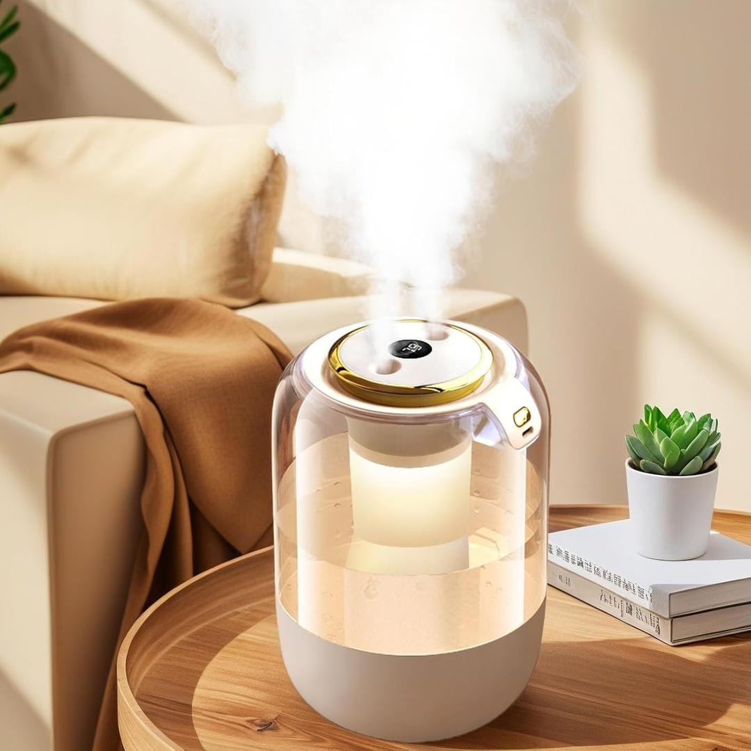 Air Humidifier for Bedroom, 2L Quiet Cool Mist Humidifier for Plants Dorm Room Office Home Car Personal Humidificador with 3 Mist Modes & Night Light