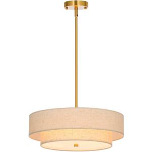 VONLUCE Modern Chandeliers, 18" Drum Chandeliers with 2-Layer Fabric Shade, 4-Light Pendant Light Fixture with E26 Bases, Light Fixture for Dining Room Bedroom Living Room, Linen Shade & Brass Finish (Gold)