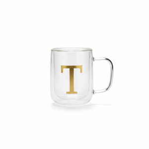 COLLECTIVE HOME - Double Walled Glass Coffee Mugs, Insulated Coffee Mug with Handle, Personalized Gifts for Women, Men, Christmas, 14 oz Monogram Cups (T)