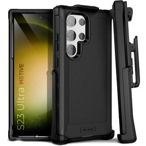MOTIVE Designed for Samsung Galaxy S23 Ultra Case with Belt Clip, Military Grade Quad-Layer Rugged Phone Case - Black, Heavy Duty s23 Ultra Protective Case 6.8" | Black
