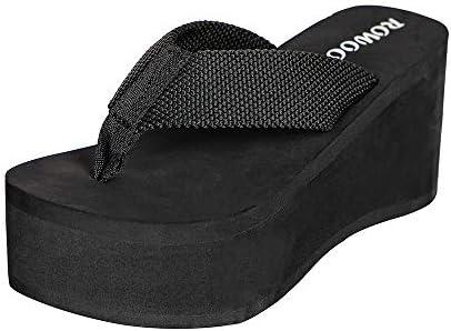 ONEHOO Women Wedge Sandals Platform Webbing Flip Flops, 7