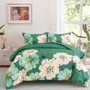 Menghomeus Green Floral Comforter Set King Size Soft Lightweight Comforter Bedding Sets for All Seasons, 3 Pieces, 1 Reversible Watercolor Flowers Comforter and 2 Pillow Shams (Green, 104" x 90")