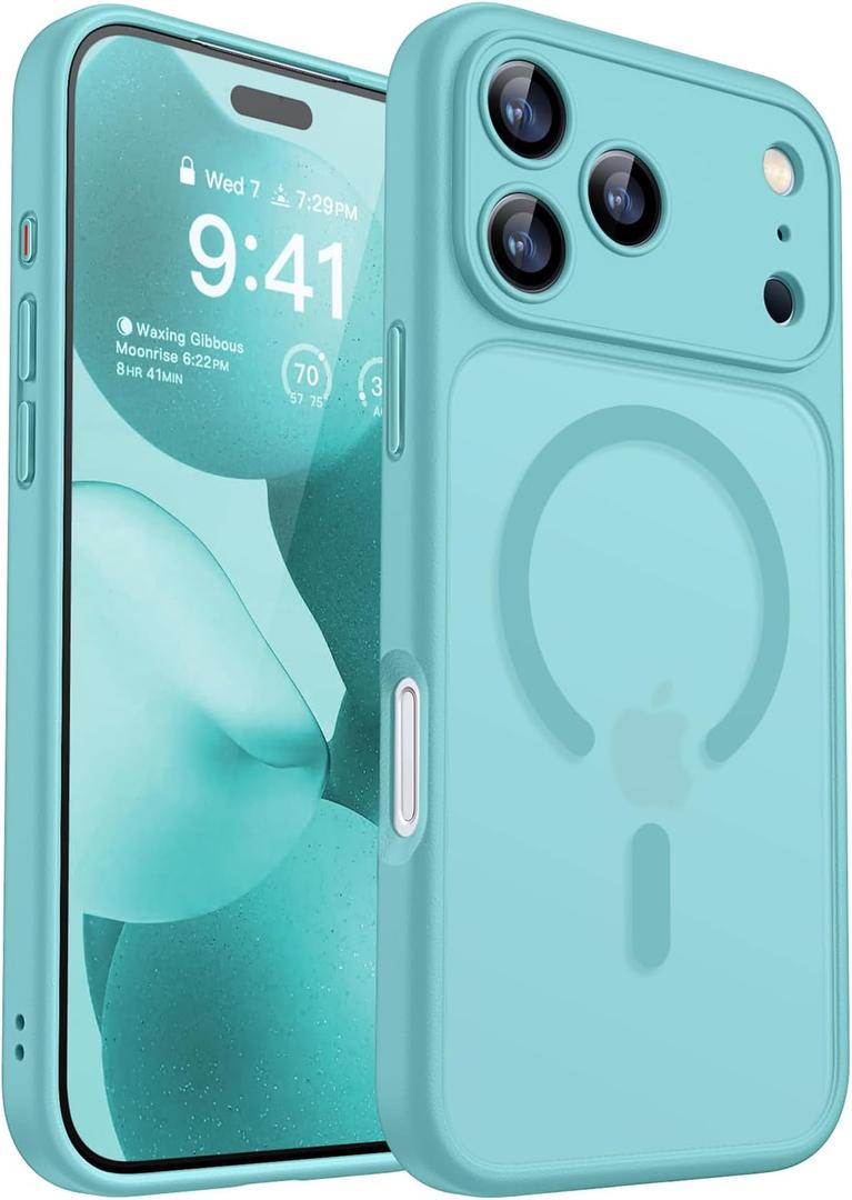 CANSHN Magnetic Compatible with iPhone 17 Pro Case, Upgraded [Full Camera Protection] [Compatible with Magsafe] [Translucent Matte] Shockproof Protective Phone Cover 6.3 Inch - Teal