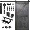 S&Z TOPHAND 42 in x 84 in Deep Gray British Brace Knotty Barn Door with 8FT Sliding Door Hardware Kit/Double -Sided Door Handle/Double Surfaces/Simple Assembly is Required