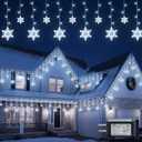 BEEWIN Christmas Snowflake Icicle Lights,8.2 FT 144 LED Snowflake Lights Outdoor with Timer,8 Modes Waterproof Connectable Christmas Light Plug in for Curtain Eave Window Indoor Outdoor Decor(White)