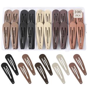3 x 100Pcs Snap Hair Clips Hair Barrettes For Women Girls, No-Slip Metal Hair Snap Clips Accessories, Hairpins Matte 5 Colors, 2 x 0.55 Inch