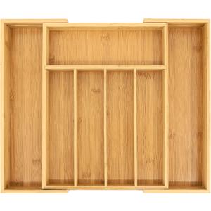 VaeFae Bamboo Drawer Organizer, Expandable Silverware Drawer Organizer, Cutlery Tray with Dividers for Kitchen Utensils, Medium