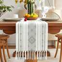 OTOSTAR Grey Table Runner 13x72 Inches Boho Rustic Table Runner with Tassels Farmhouse Kitchen Dining Macrame Table Decoration for Christmas Home Wedding Party Birthday Holiday Decor (Grey)