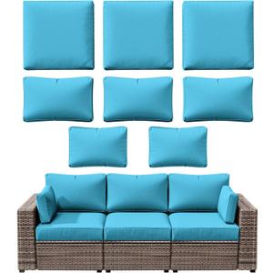 8p Outdoor Cushion Slipcovers Outdoor Patio Cushions Covers Replacement Waterproof with Zipper for 3-Seat Rattan Sofa Patio Furniture Cushion Covers, Covers Only (Lake Blue) 8p Outdoor Cushion Slipcovers Outdoor Patio Cushions Covers Replacement Waterproof with Zipper for 3-Seat Rattan Sofa Patio Furniture Cushion Covers, Covers Only (Lake Blue)