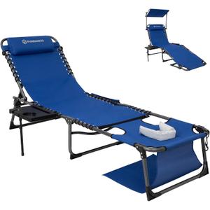 FUNDANGO 4 in 1 Tanning Chair with Face Hole, Beach Lounge Chair w/Canopy Shade & Side Table Chaise Lounge Chairs for Patio, Pool, Lawn, Sunbathing, 5-Position Adjustable Sun Lounger, Blue FUNDANGO 4 in 1 Tanning Chair with Face Hole, Beach Lounge Chair w/Canopy Shade & Side Table Chaise Lounge Chairs for Patio, Pool, Lawn, Sunbathing, 5-Position Adjustable Sun Lounger, Blue