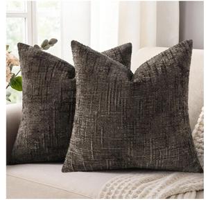 decorUhome Spring Dark Brown Chenille Throw Pillow Covers 18x18 Set of 2 Textured Soft Cozy Slubby Couch Pillow Covers Modern Farmhouse Boho Decorative Pillow Cases for Bed Sofa Living Room