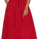 PRETTYGARDEN Summer Dresses for Women 2026 Elegant Classy Short Sleeve V Neck Ruffle A Line Belted Long Beach Vacation Dress (Red, M)