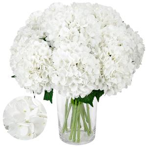 Auihiay 8PCS White Hydrangea Artificial Flowers for Outdoors and Indoor, Silk Faux Hydrangea Flowers, Realistic Large Floral Stems for Vase, Wedding Table Centerpieces, Home Decor, Living Room