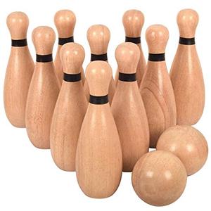 Outdoor Giant Lawn Bowling Games Wooden Lawn Set Fun Sports Games Outside or Indoor for Family Adults and Kids Backyard Skittles Carrying Bag with 10 Pins and 2 Balls(Medium Type), Pack of 2
