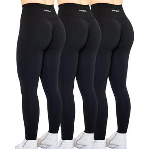 AUROLA Workout Leggings for Women Seamless Scrunch Tights Tummy Control Gym Fitness Girl Sport Active Yoga Pants (Small, Black(3 Pieces Pack))