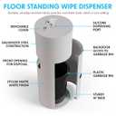 Wipex White Wet Wipe Dispenser with Trash Bin: Durable Steel & Premium Silicone Port, Floor Stand for Gym Wipes - Fits Sanitizing Refill Rolls, Perfect for Schools, Fitness, & Public Facilities