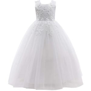 Weileenice Little/Big Girls Lace Bridesmaid Dress Flower Kid Wedding Ball Gown Toddler Princess Pageant Evening Dresses (White, 7-8 years)