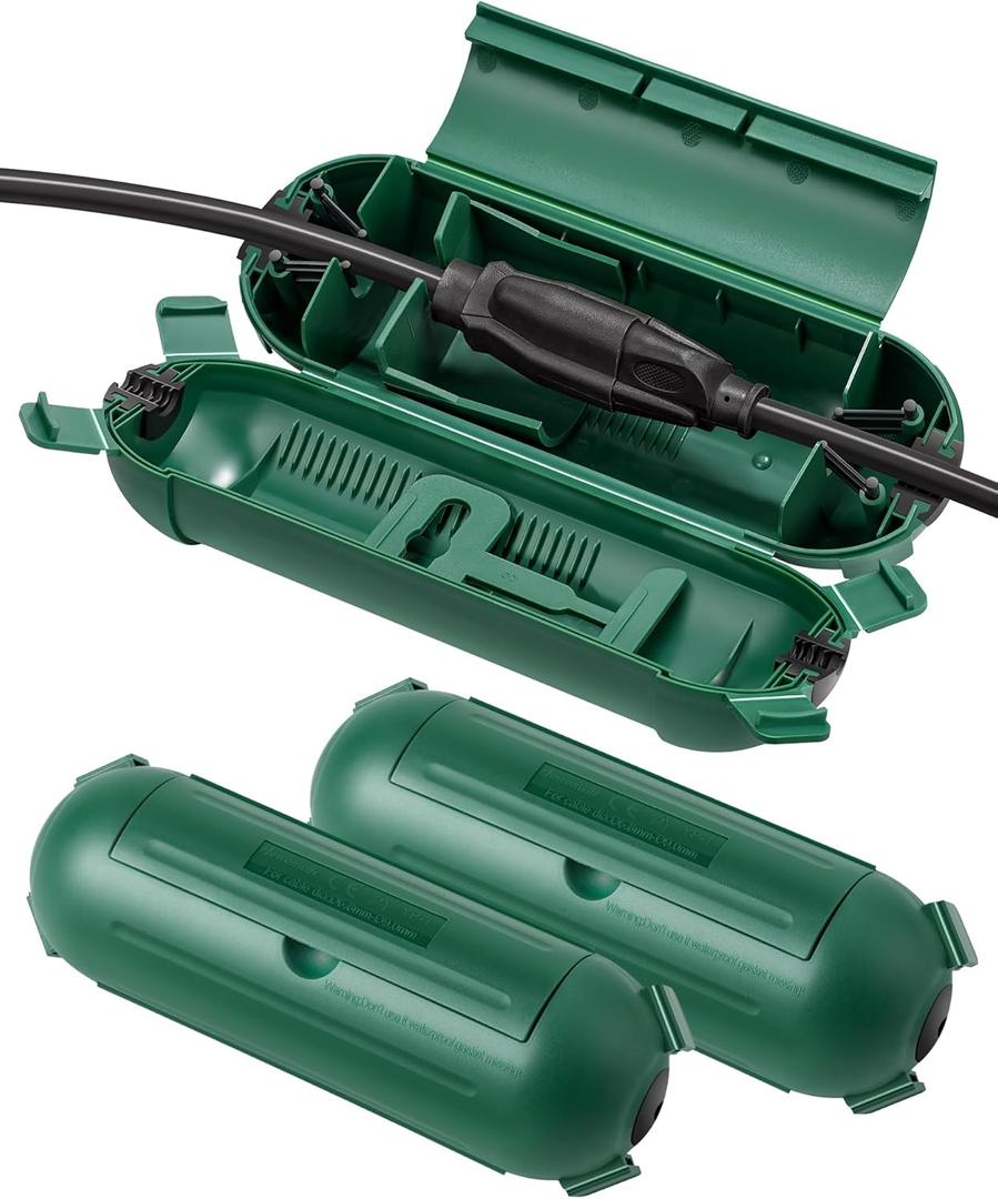 DEWENWILS 3Pack Outdoor Extension Cord Cover, Waterproof Connection Protector with 4 Seal Latches, Adjustable Compartment for AWG 12/14/16 Cords, Protect Holiday Decoration Lights and Plugs (Green)
