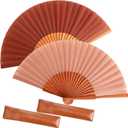 Blulu 2 Pieces Folding Handheld Silk Fan Pear Wood Vintage Spanish Fans with Leather Cover for Women Girls for Renaissance Fairs, Larp, Steampunk, Medieval, Viking, or Cosplay Costumes(Vintage Pink)