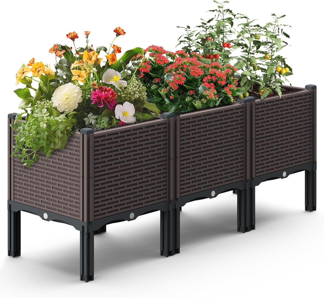 47x15x19in Raised Garden Beds Outdoor, Polypropylene Elevated Planter Boxes Outdoor for Vegetables, Flowers, Herbs, Garden Box with Drain Outlet, Heat and Frost Resistance Planters, 300lb Capacity