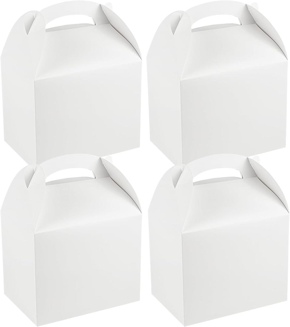 Bio Tek 10 x 7 x 8 Inch Gable Boxes For Party Favors, 25 Attractive Gift Boxes - With Built-In Handle, Greaseproof, White Paper Barn Boxes, For Special Events Or Parties