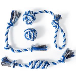 wodoca Dog Rope Toys 4 Pack, Puppy Teething Cotton Knot Chew Rope for Small Medium Dogs, Interactive Tug of War Dog Toys for Boredom, Teeth Cleaning (Blue)