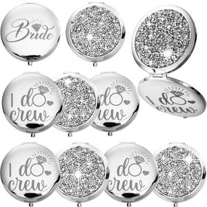 Barydat 10 Pieces Bridesmaid Gifts Set Magnifying Compact Mirror Bride I Do Crew Bridesmaid Proposal Gifts Travel Small Mirror for Purse Makeup Pocket Mirror for Women Wedding Party (Silver)